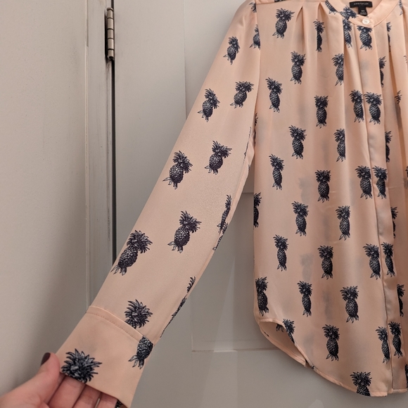 Ann Taylor Pineapple Button Up Light Pink Blouse - Picture 7 of 10